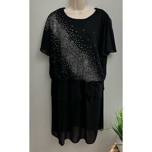 Vintage RICCARDO Womens Dress 24 Black Chiffon Metallic Shimmer Evening Wedding